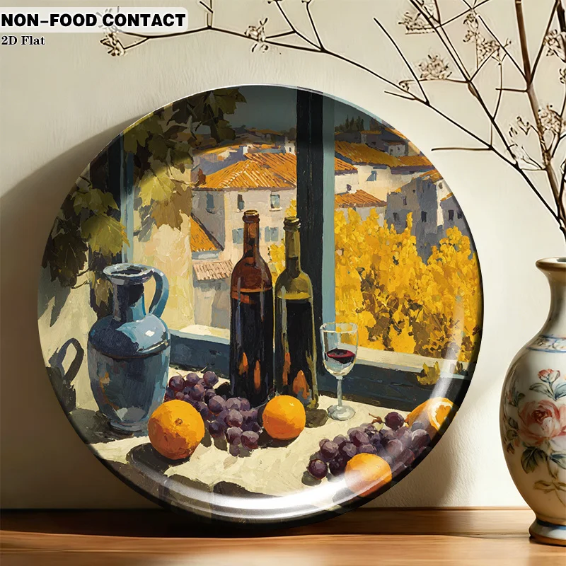 1pc Round Ceramic Decorative Plate Suitable for Non-Food Contact Use - Sunlit Fruit Still Life Wall Plate, Modern Fruit Bowl