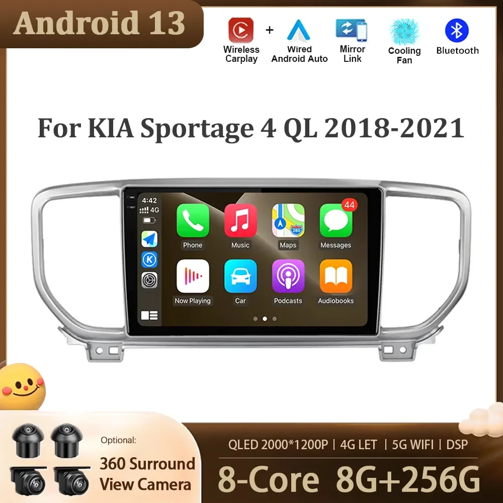 

For KIA Sportage 4 QL 2018 - 2021 Android 13 Auto Radio Car Multimedia Player Navigation Screen DSP 4G GPS WIFI Wireless Carplay