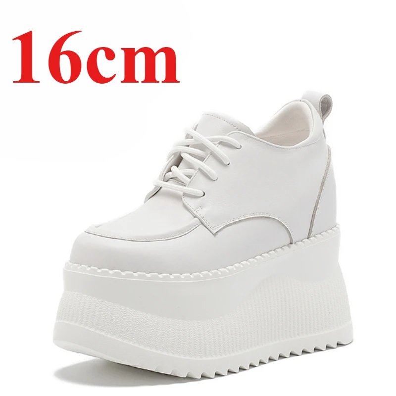 Invisible 16cm Height Increasing Shoes for Women's Super High Heels Genuine Leather Black Thick Bottom Casual Sponge Cake Shoes