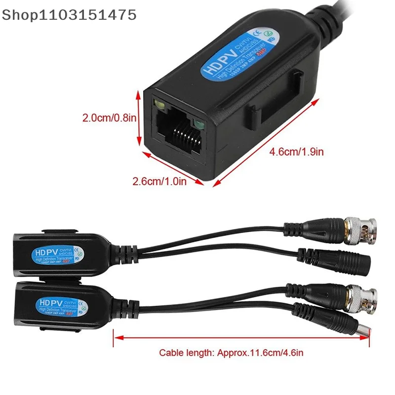 1 para CCTV Coax BNC Video Power Balun Transceiver do złącza CAT5e 6 RJ45