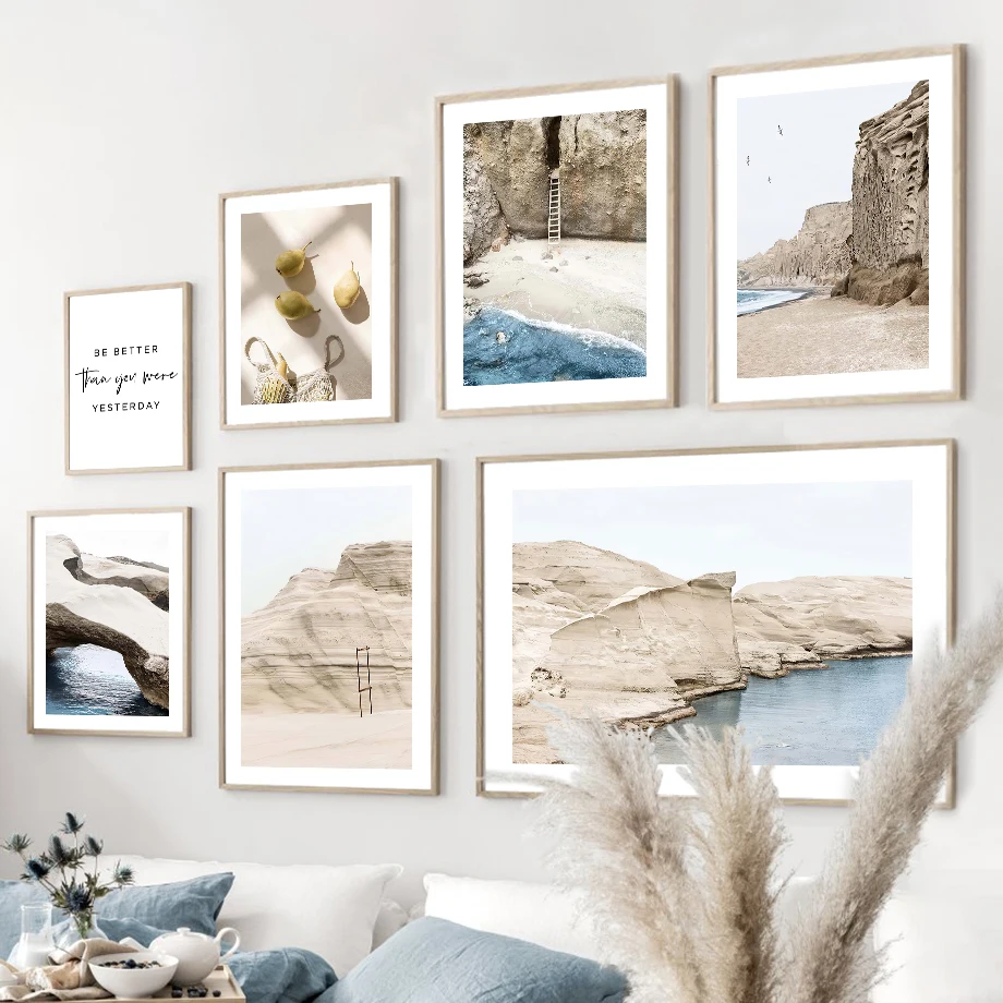 Santorini Sea Rock Bridge Stone Pear Landscape Posters And Prints Wall Art Canvas Painting Pictures For Living Room Home Decor