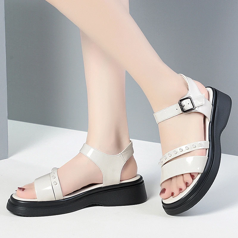 AIYUQI Women Sandals Wedge 2024 New Summer Genuine Leather Women Sandals Fashion Roman Open-toed Sandals Women