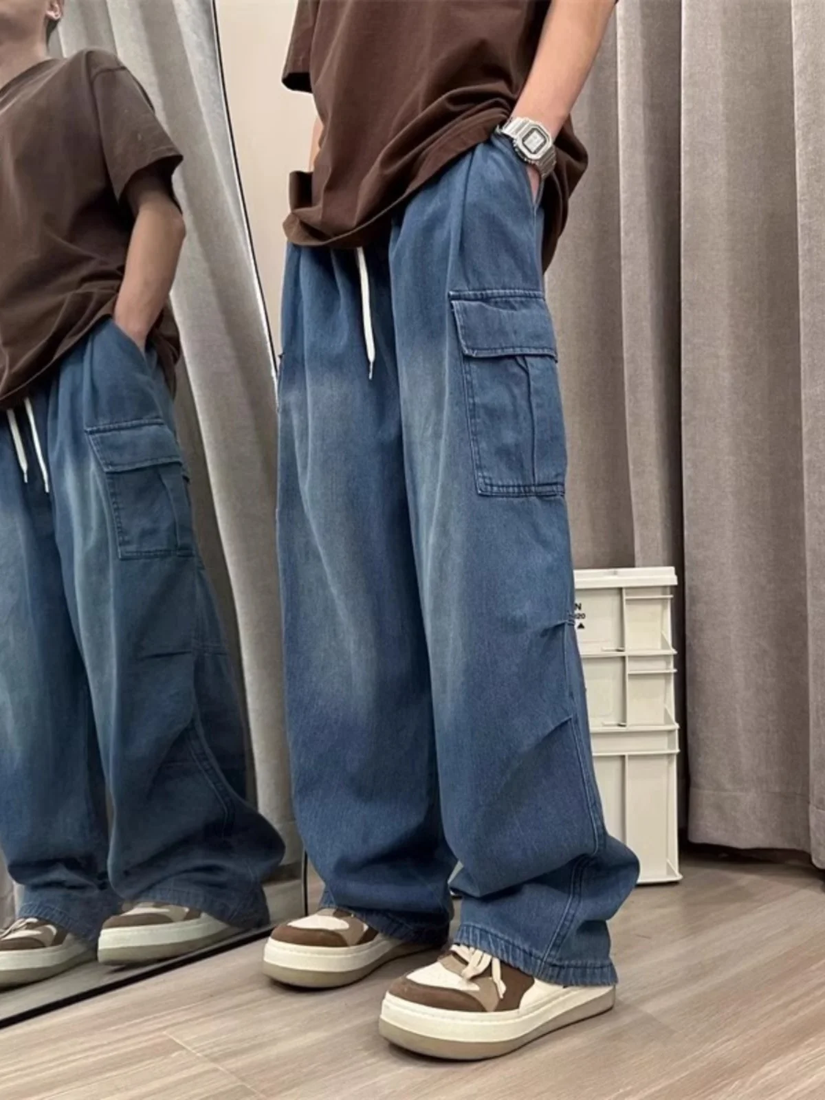 

Loose Fit Men's Jeans High Street Sle Casual Workwear Pants plus Size Straight Leg Trousers Polyester Blend Spring Autumn