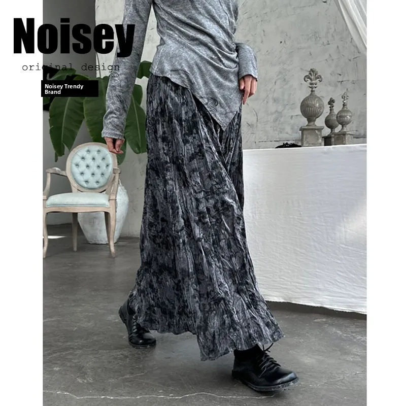 

Velvet Pleated Skirt High Waist Loose Fit Midi A-Line Skirt for Autumn Winter Warm Thermal Cotton Filled High Elast...