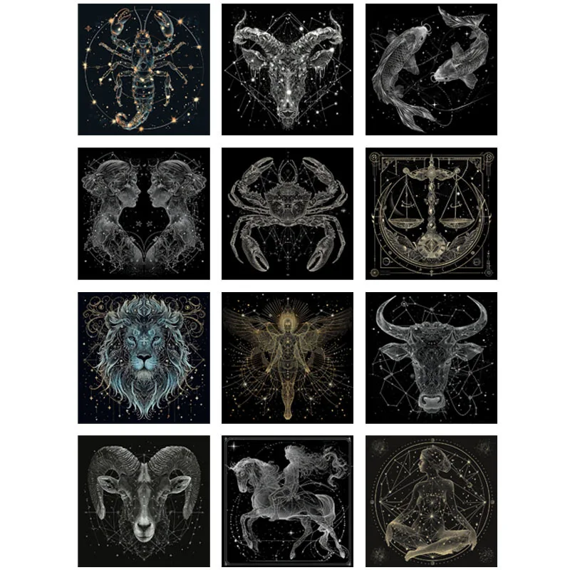 Fashion Retro 12 Zodiac Sign Aries Gemini Heat Transfer Vinyl Patches Stickers Thermal Press For Clothing DIY T-shirt Applique