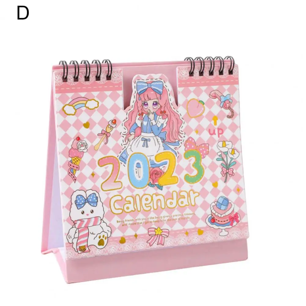 Berguna Desktop Stationery Pink Series Berdiri Flip 2023 Kalender Ringan Kalender Meja Dual Coil Perlengkapan Sekolah