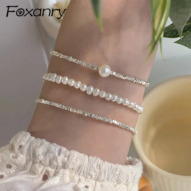 Foxanry Irregular Geometric Beaded Pearl Bracelet For Women Girls Trendy Simple Elegant Sweet Romantic Engagement Jewelry Gifts