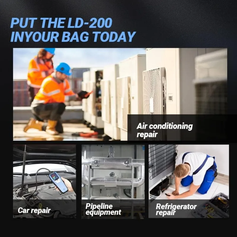 LD-200 كاشف تسرب المبردات المحمول محلل غاز الهالوجين لاختبار CFC/HFC/HCFC /r134a ، كاشف تسرب الميثان مع إنذار