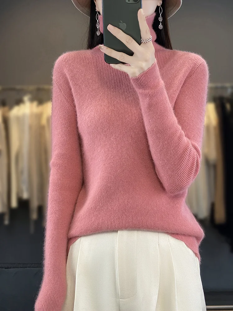 100% Mink Cashmere Pullovers Women Turtleneck Sweater Autumn Winter Cashmere Knitwear Jumpers Female Long Sleeve Sweaters