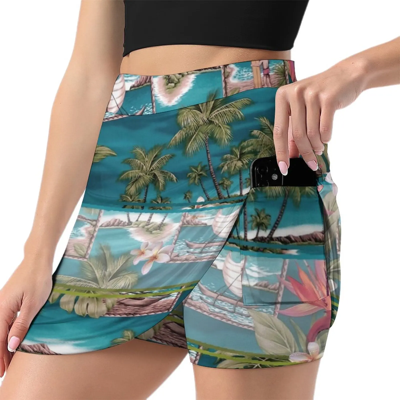 Retro Hawaiian Surfer Print Light Proof Trouser Skirt Sexy mini skirt short skirts for women kpop