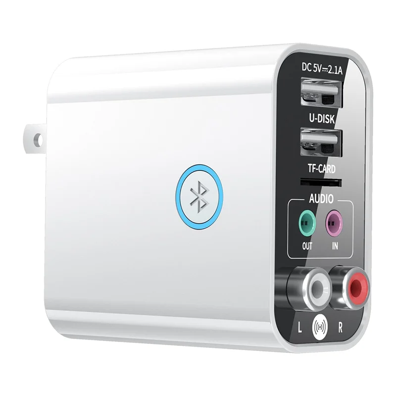 2-In-1 Bluetooth Transmitter Receiver Fast Charger White Plastic Bluetooth Audio Adapter With Remote-US Plug