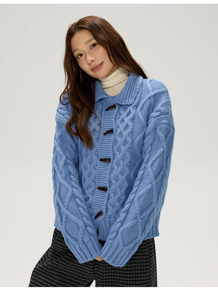 

Вязаный свитер-пальто в стиле ретро LZoo, свободный крой, отложной воротник, пуговицы с узором, мягкий, теплый, толстый, с длинными рукавами, однотонный, осенний