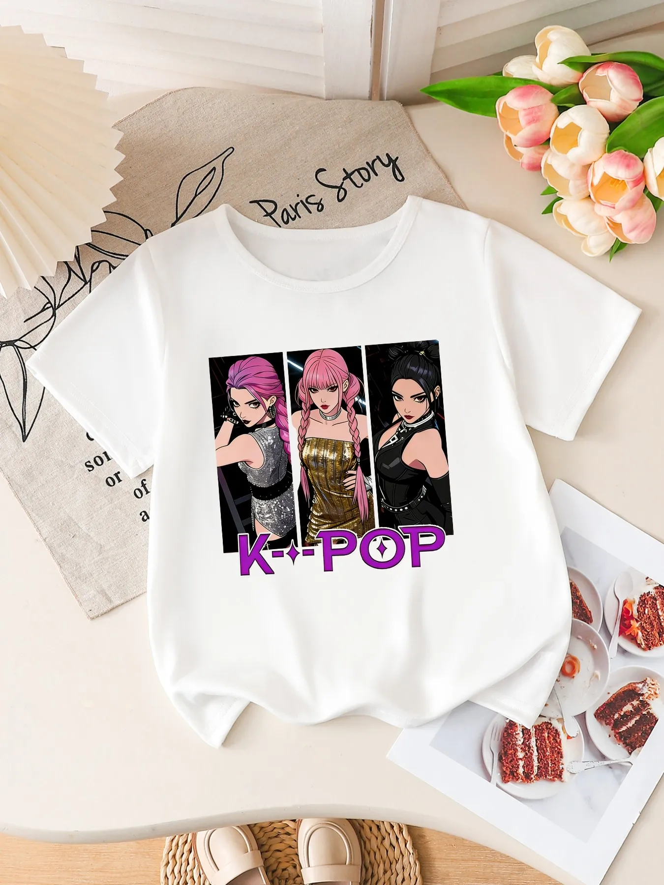 Girls K-POP Idol Group Print Short Sleeve T-Shirt Cute Carto
