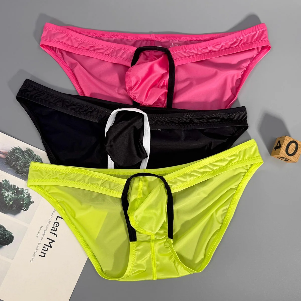 

Men's Sexy Low Waist Ultra Thin Briefs Breathable Japanese Ice Silk High Split Underwear Youthful Big Pouch Lingerie Underpants