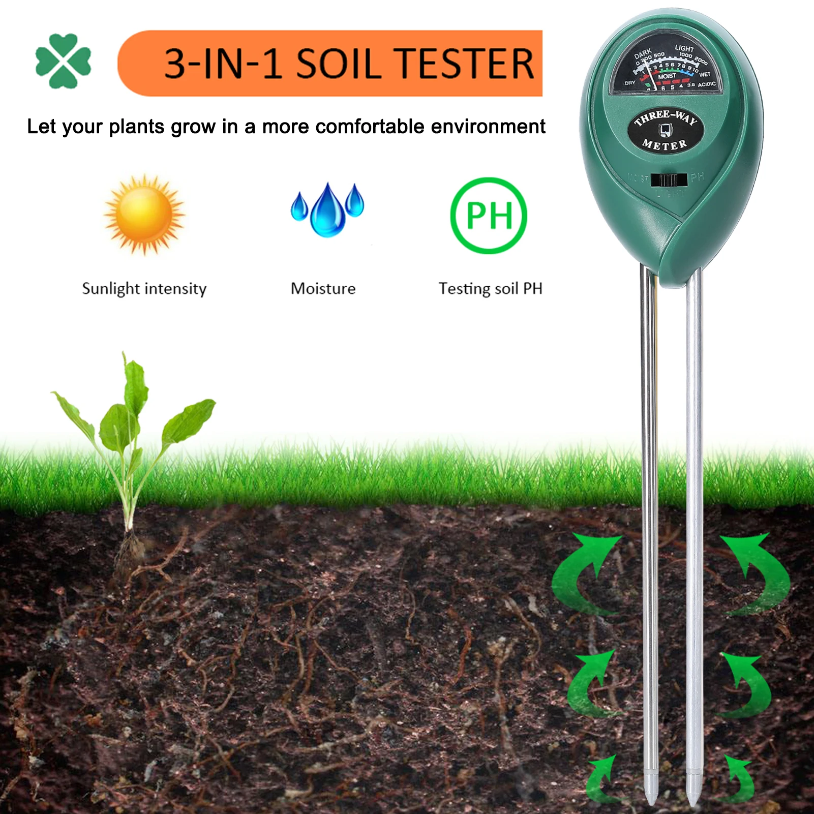 TDS&EC Meter PH Tester Soil Detector Water Acidity Humidity Light PH Test Garden Plants Flowers Moist Tester