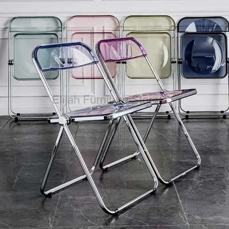 Transparent Plastic Stool Metal Acrylic Backrest Modern And Simple Restaurant Chair Home Folding Dining Chair