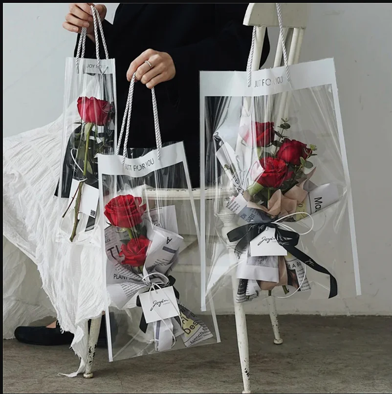 Torba na kwiaty z PVC Stoisko Torba na kwiaty Przezroczysta torba z grubej bawełny DIY Prosta filiżanka Kwiat Pojedyncze opakowanie w sklepie kwiatowym