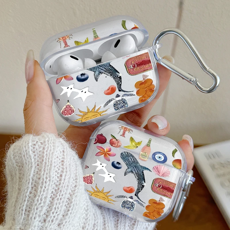 

Beach Illustration Paint Shockproof Headphone Case for AirPods Pro 3/Pro 2/Pro, AirPods 1or2, 3, 4 Earphone Cover with Carabiner