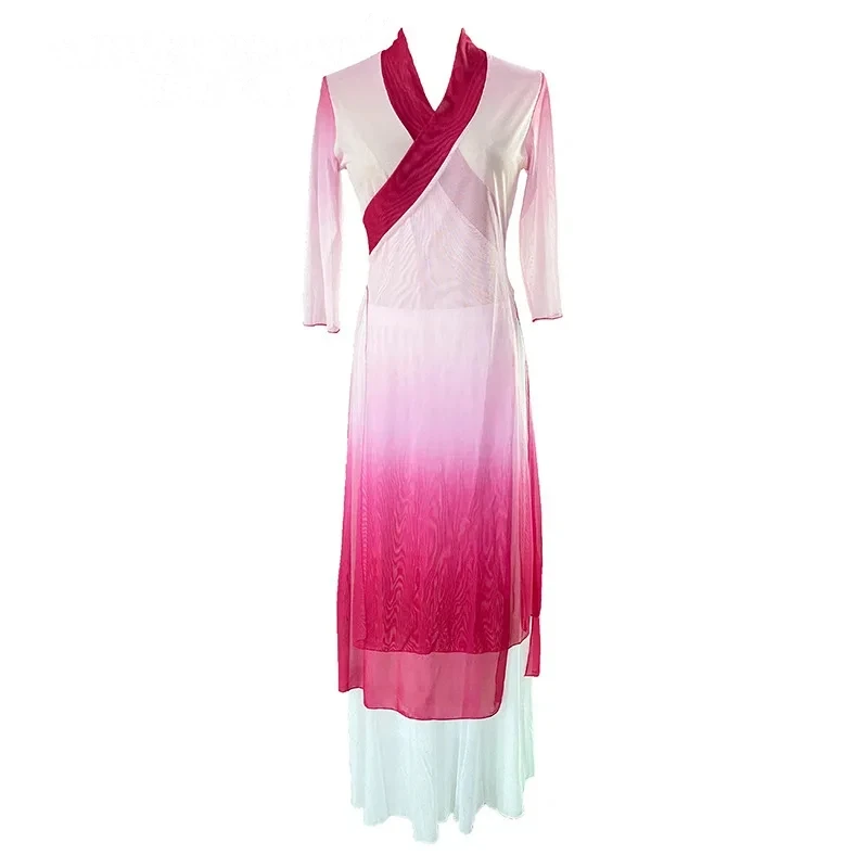 New National Dance Performance Elegant Chinese Folk Wear Classic Adult Female Costume Classical Dance Dress Net Yarn Pants Sexy