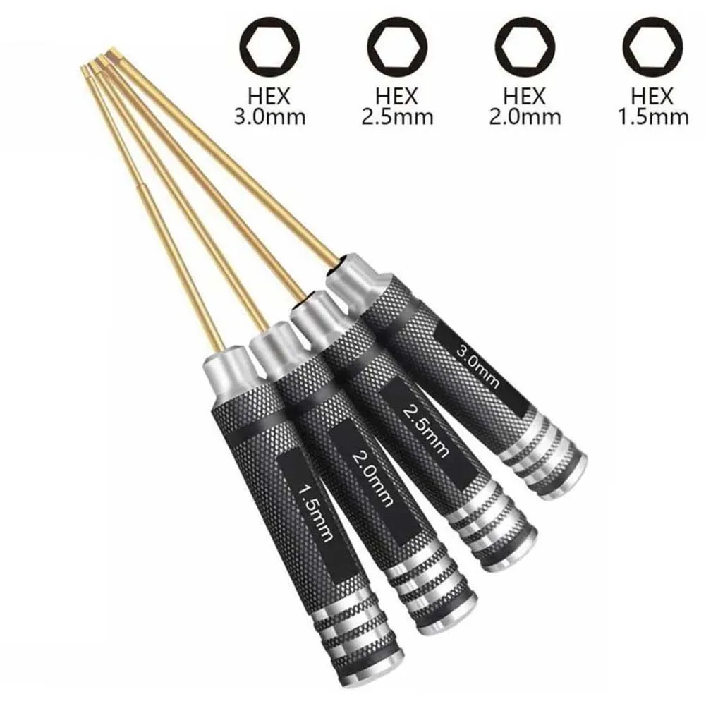 Juego de destornilladores hexagonales de 4 piezas, Kit de herramientas de destornillador Exagonal de 1,5/2,0/2,5/3,0mm para helicópteros RC, aviones, transmisores, herramienta de mano para coches