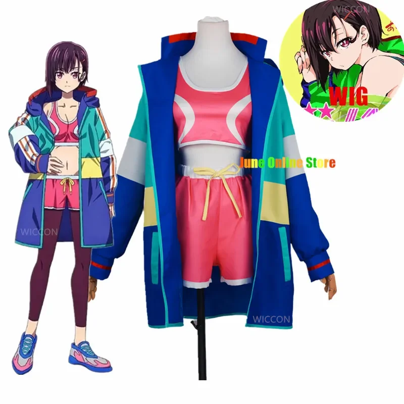 Zom100 Bucket List of The Dead Shizuka Mikazuki Cosplay Costume Akira Tendo Cosplay Wig Hoodie Jacket Pink Vest Shorts Pantyhose