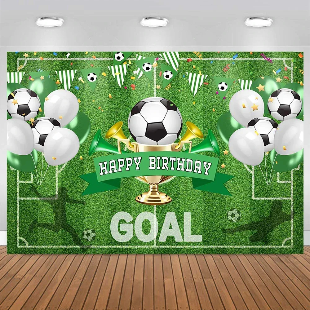كرة القدم موضوع حفلة عيد ميلاد خلفية راية الكأس الميدان رياضي نالون الاحتفال خلفية الوليد كعكة سحق الكبار الصورة #2