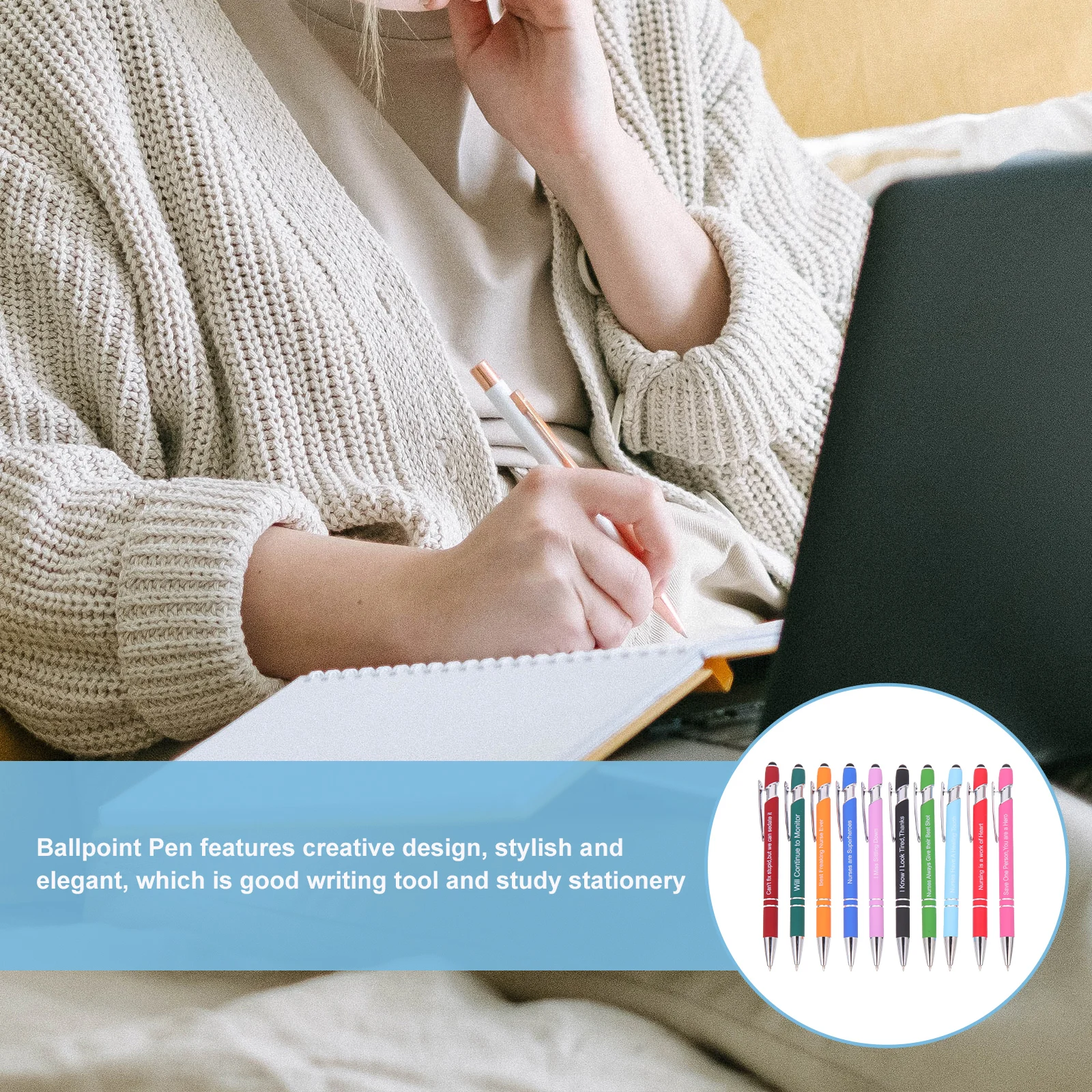 

10pcs Inspirational Quote Pen Set Ballpoint Pens Daily Use Ergonomic Writing Tool Office Study Supplies Multi-Function Adult