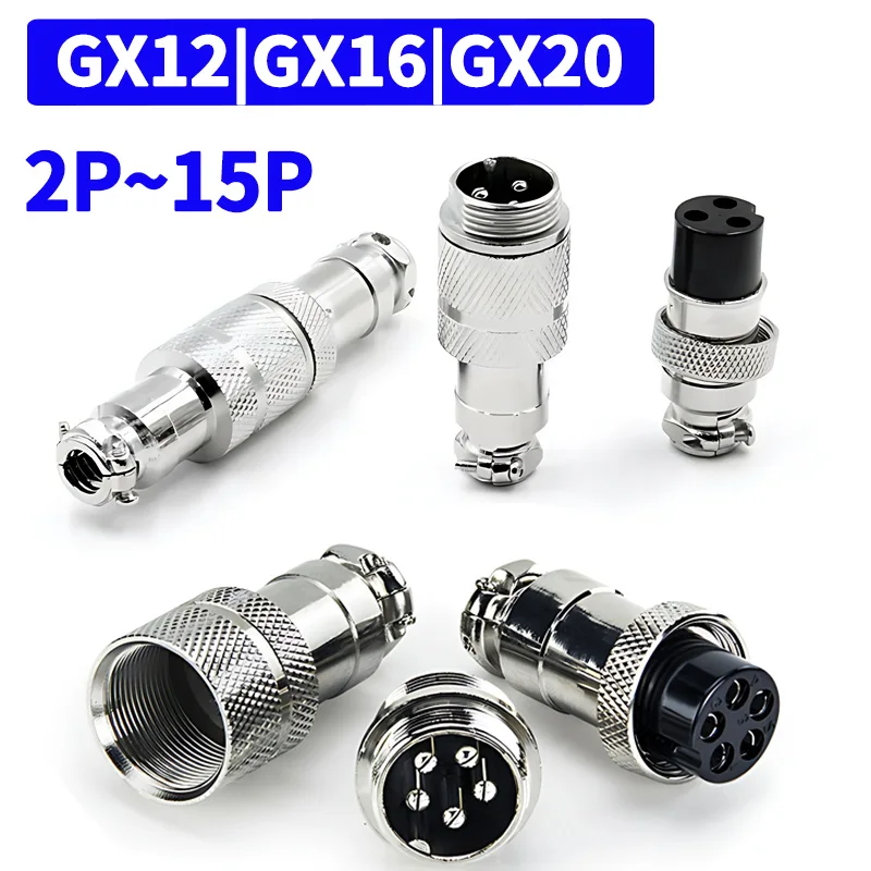 Circular Aviation Plug & Socket Connector - 5/10/100 Set, GX12 GX16 GX20 QL16 M16, 2 Pins - 15 Pins, Male & Female Docking/Fixed