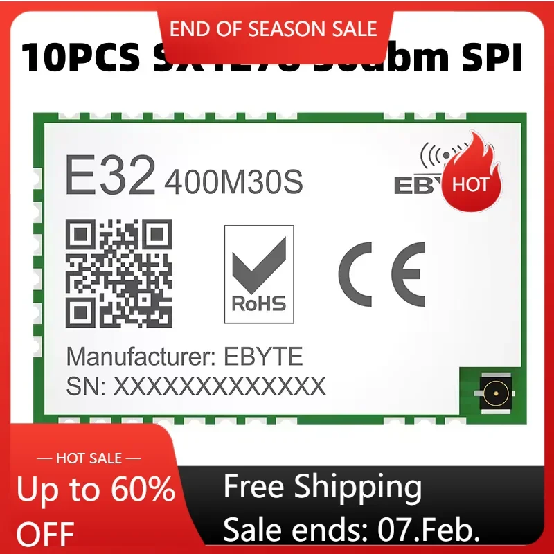 10pcs 433MHz Lora SX1278 Spread Spectrum Module SPI  Long Distance 10KM Low Power 30dBm CDSENET E32-400M30S IPEX/stamp hole