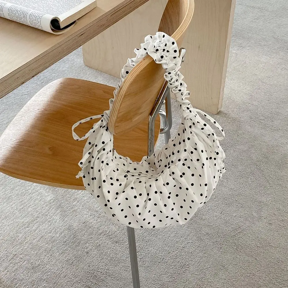 

Korean Style Drawstring Shoulder Bag Dumpling Bag Ballet Style Lace Crossbody Bag Lightweight Large Capacity