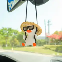 Cute Swing Duck with Straw Hat Car Pendant Auto Rearview Mirror Hanging Ornaments Car Interior Decoration Accessories Decor