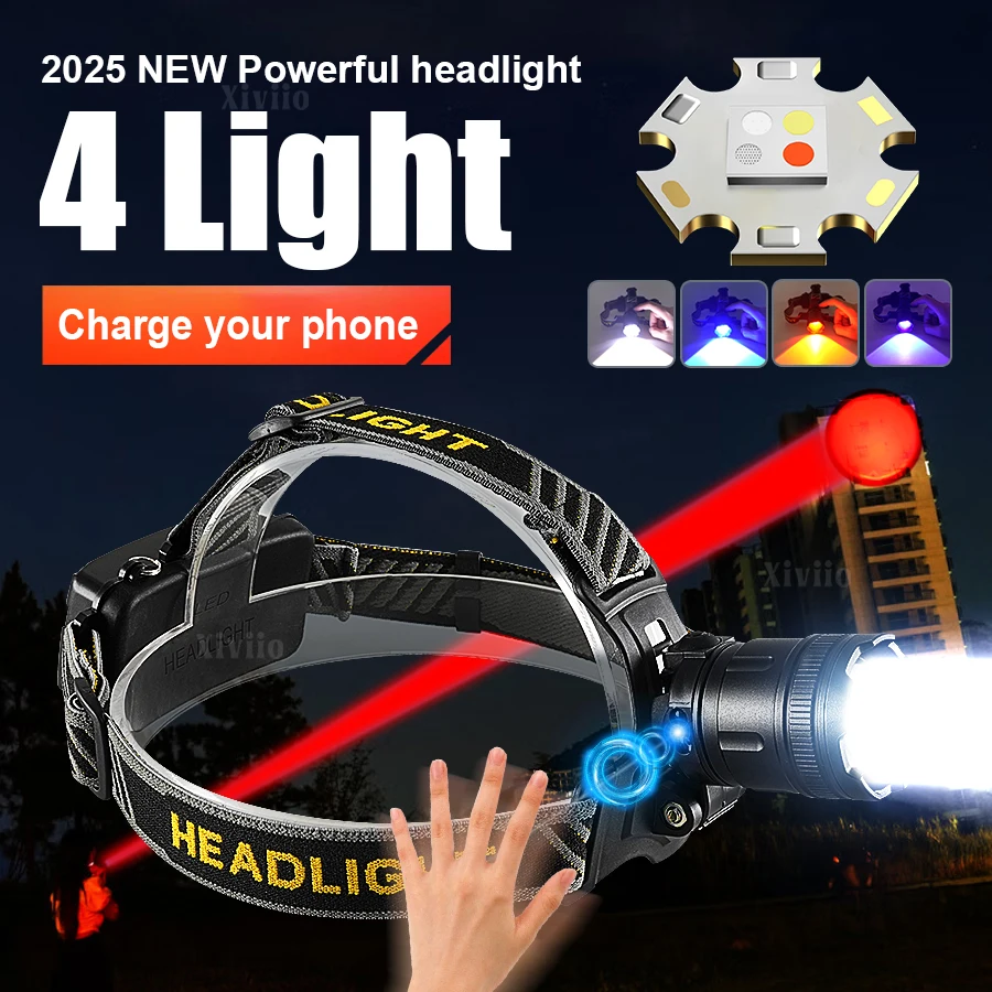 

Strong 4 Lights Head Lamp Portable LED Sensor Headlamp USB Rechargeable Head Flashlight Outdoor Camping Fishing Emergency Lanter