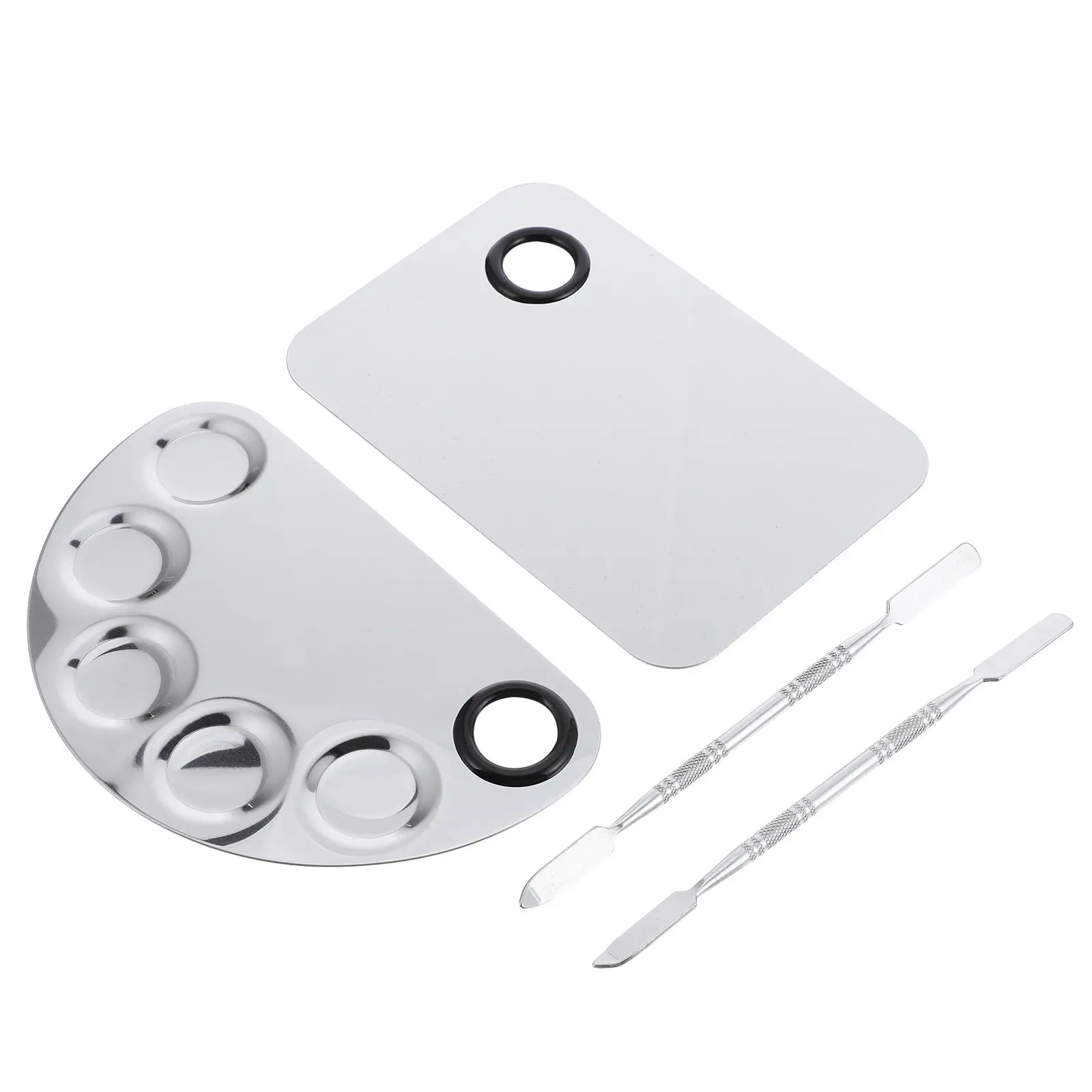 2Sets Stainless Steel Makeup Palettes Nail Art Mixing Plates Professional Tool for Salon Artist School Daily Beauty Use