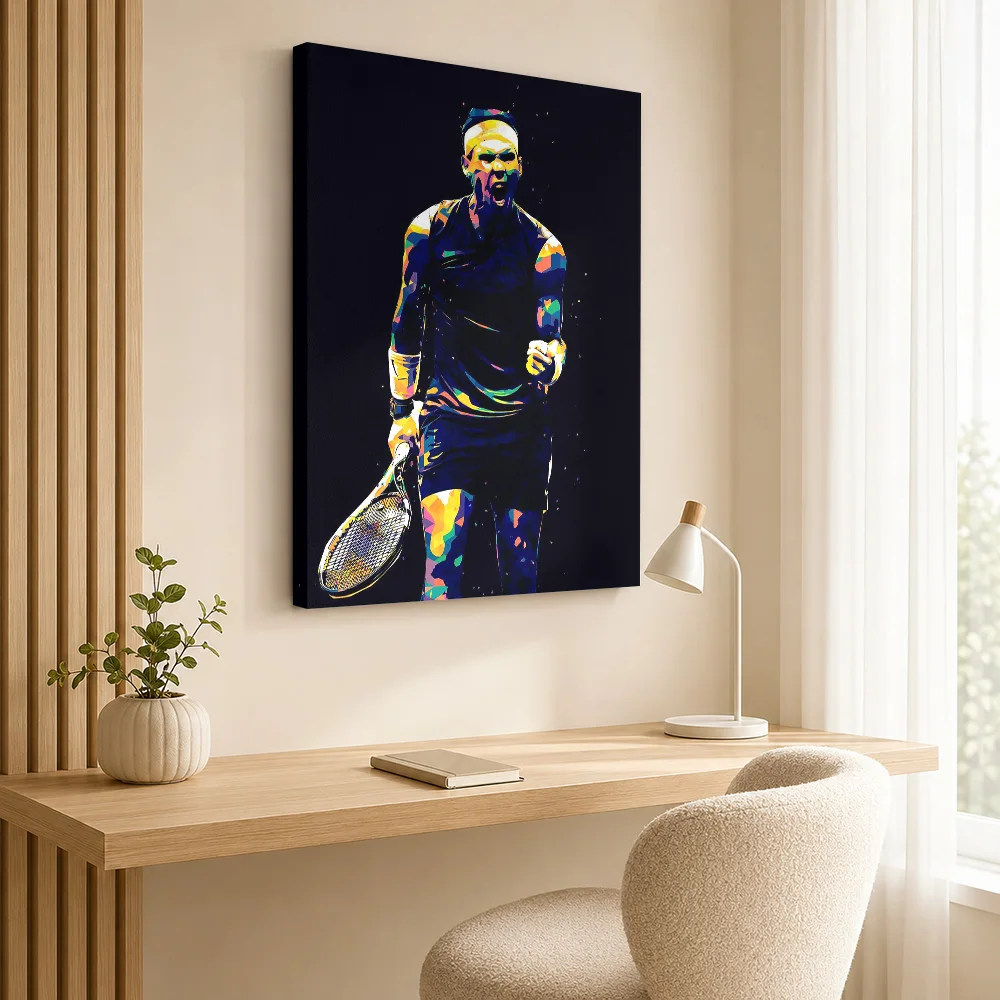 Rafael Nadal Tennis Canvas Print Personalized Photo Geometric Color Blocking Wall Art For Club Lounge, Racket Sports Fan Gift