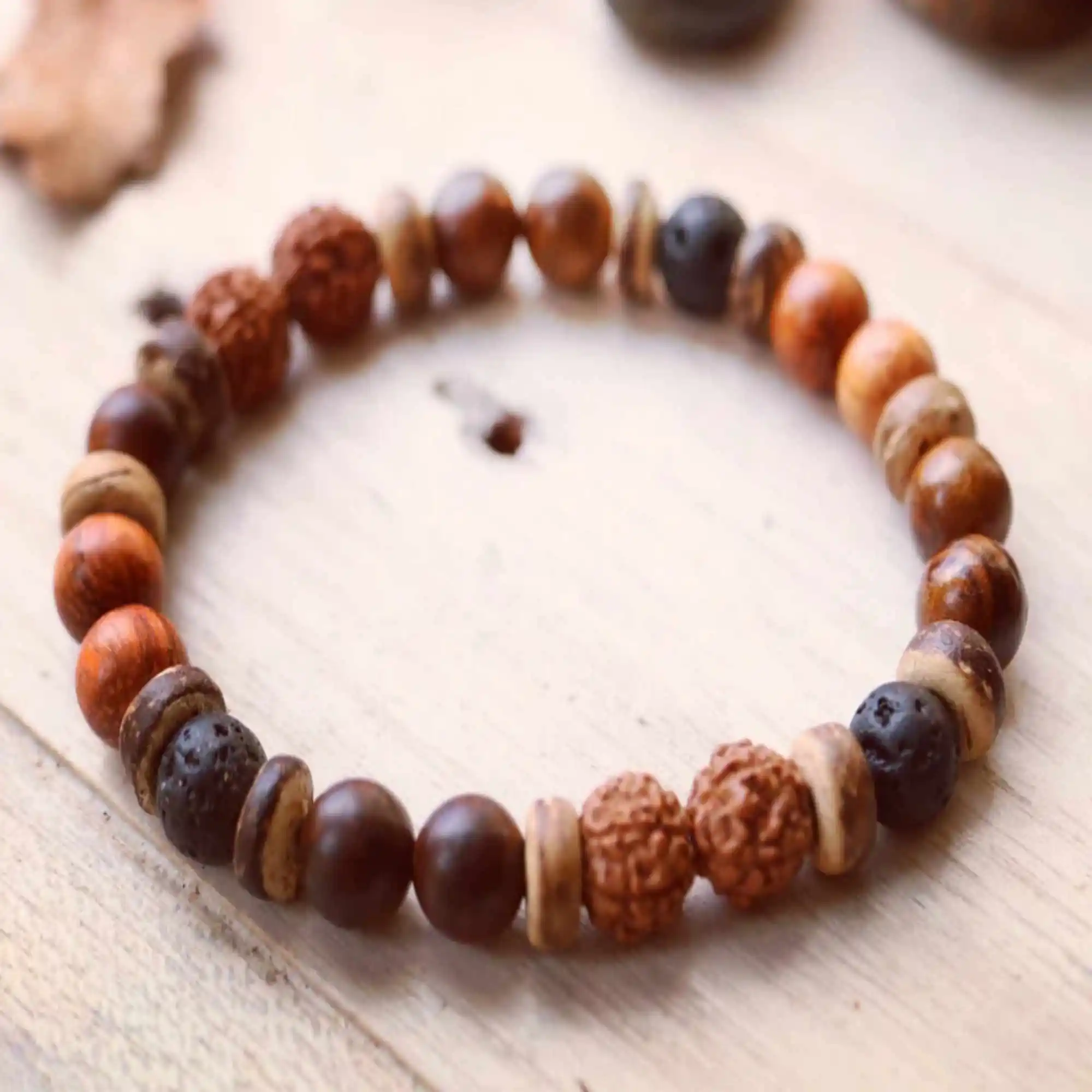 

8mm Rudraksha Seed Coconut Shell Lava Lava Rosewood Bracelet Prayer Chain Meditation National Style Men