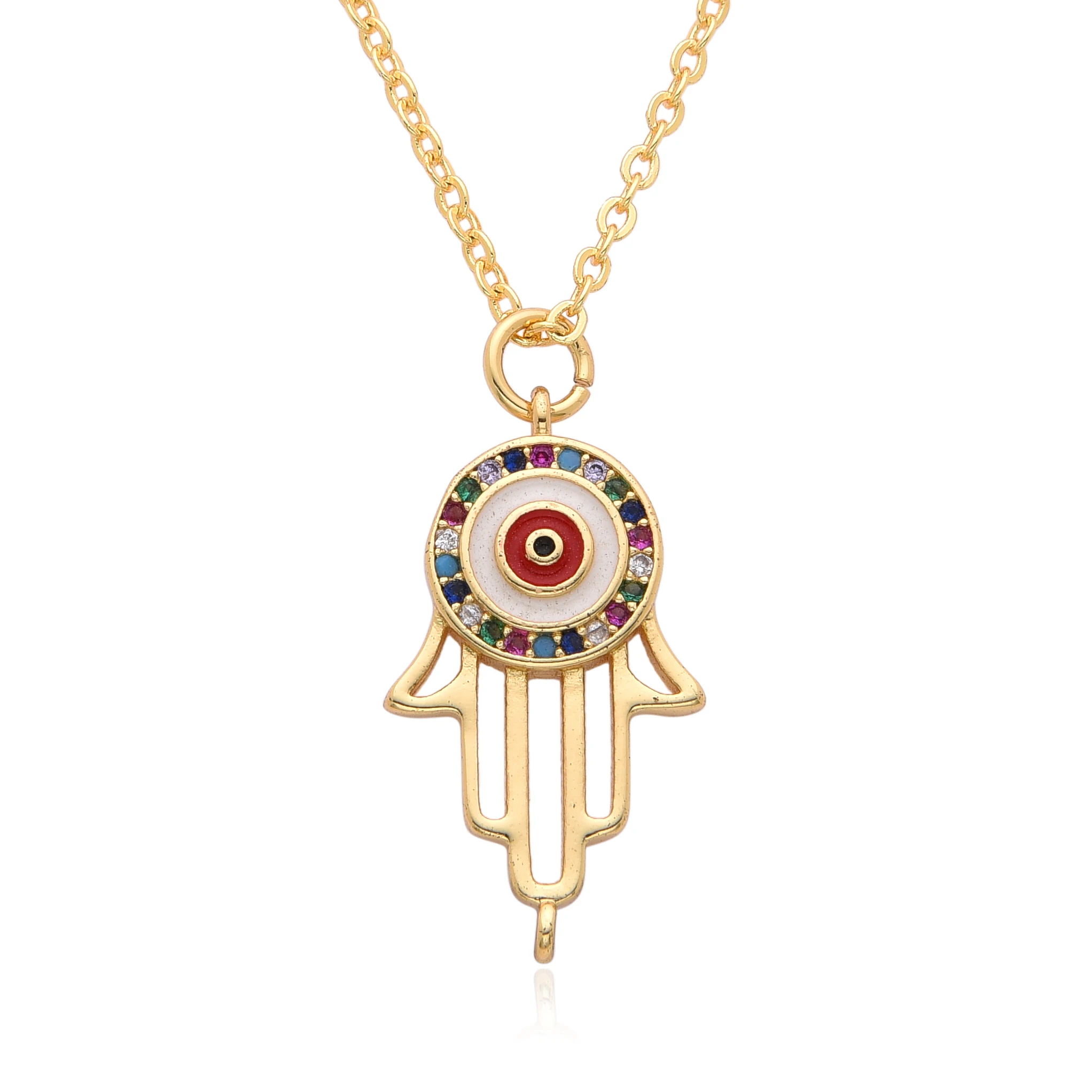 Gold Color Turkish Evil Eye Charms Micro-inlaid CZ Fatima Hand Necklace for Women Emo Choker Chain Pendant DIY Jewelry Wholesale