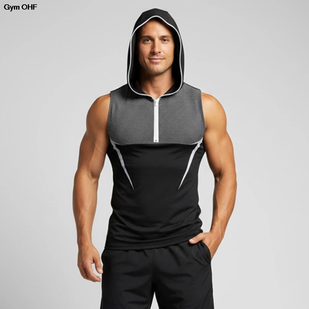 ONYX5.0 Hooded Vests Men Running Tank Top Sleeveless Tight Sport Vest Gym Fitness Sportshirts Jogging Compression Singlet