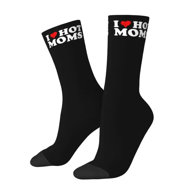 Kawaii Printing I Love Hot Moms Socks for Men Women Male Stretch Summer Autumn Winter Crew Socks