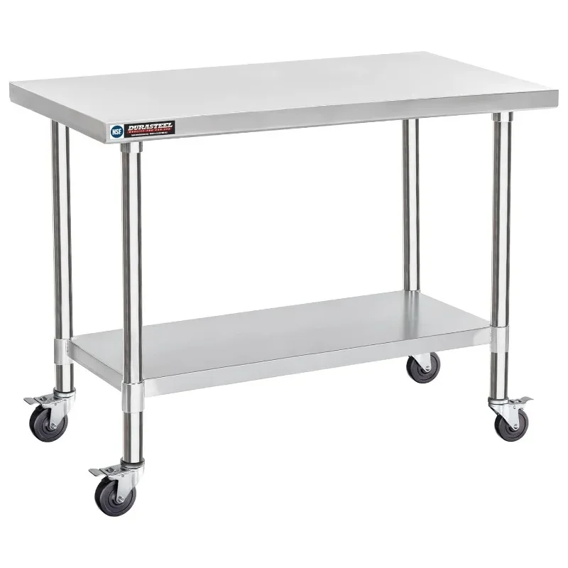 Food Prep Stainless Steel Table -  Commercial Workbench with Caster Wheel - NSF Certified - For Restaurant, Warehouse, Home