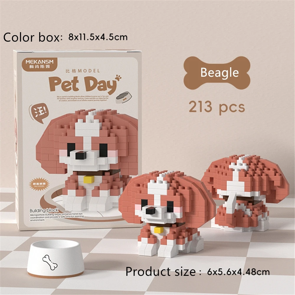 Nuevos muñecos de animales Kawaii con bonito gato y perro para mascotas, juguetes educativos de bloques de construcción adecuados para regalos de cumpleaños para niños