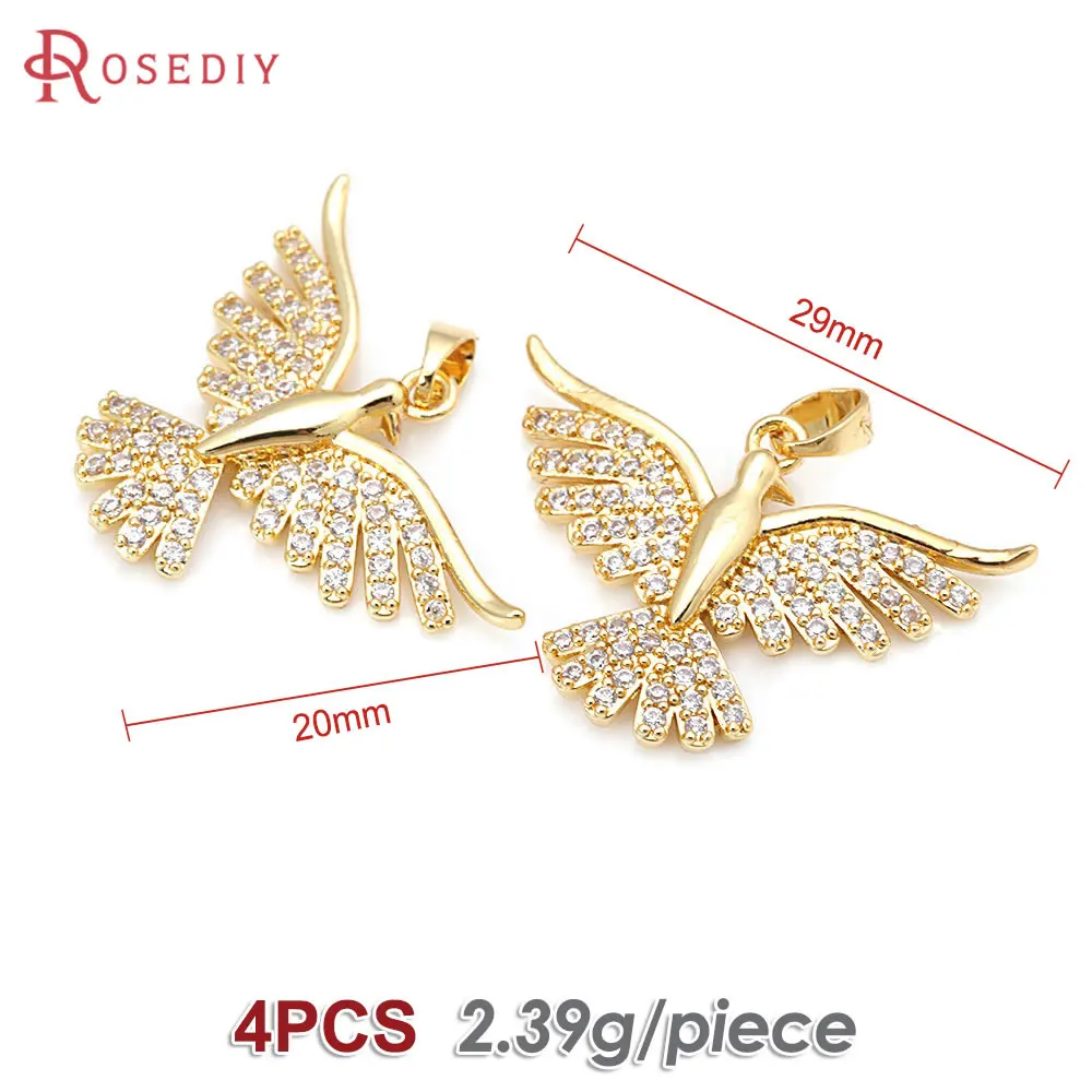 4PCS 18K Gold Color Brass and Zircon Pigeon Bird Necklaces Charms Pendants High Quality Diy Jewelry Making Supplies Accessories