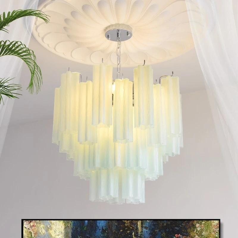 

Glass Chandelier Round Crystal Pendant Light French Vintage Pale Blue Ceiling Light For Dining Living Room Villa