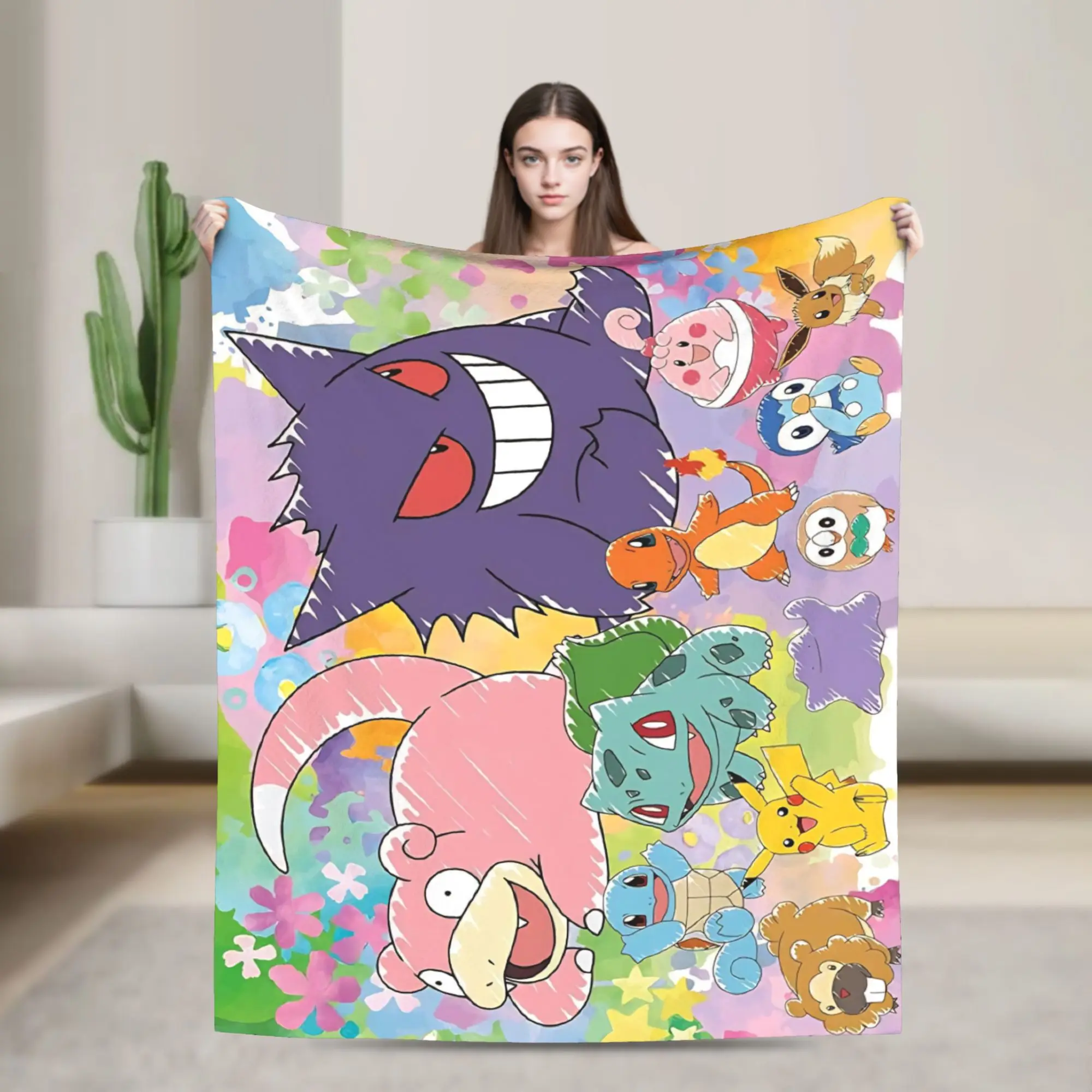 Gengars Poke-Mon Cartoon Blankets Cute Game Fleece Vintage Soft Throw Blankets for Home Spring/Autumn