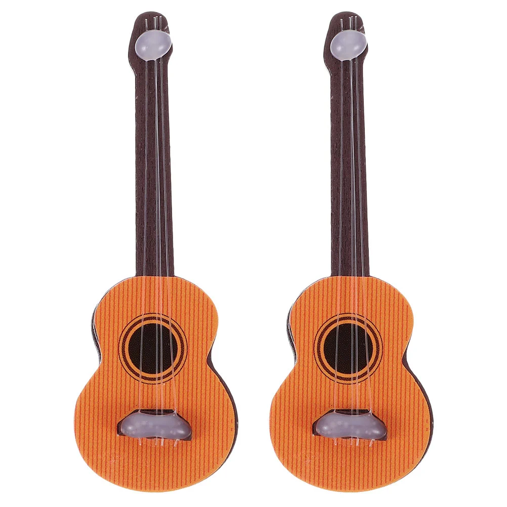 2 Pcs Simulation Guitar House Mini Accessories Pretend Play Crafts Photography Props Light Brown Small Model