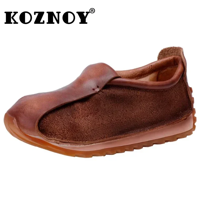 Koznoy 3.5cm Cow Suede Genuine Leather Ankle Booties Women Boots Ladies Fashion Spring Moccasins Autumn Slip on Motorcycle Shoes