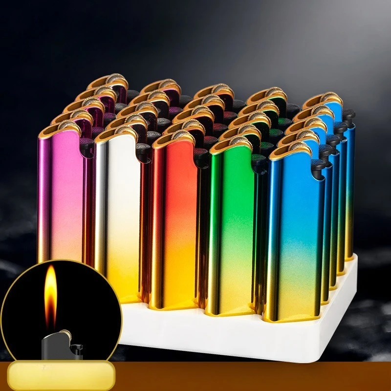 50 stks Frosted Aanstekers Groothandel Slijpschijf Open vlam Aanstekers Custom Logo Party Geschenken Mannen Gadgets Bruiloft Benodigdheden