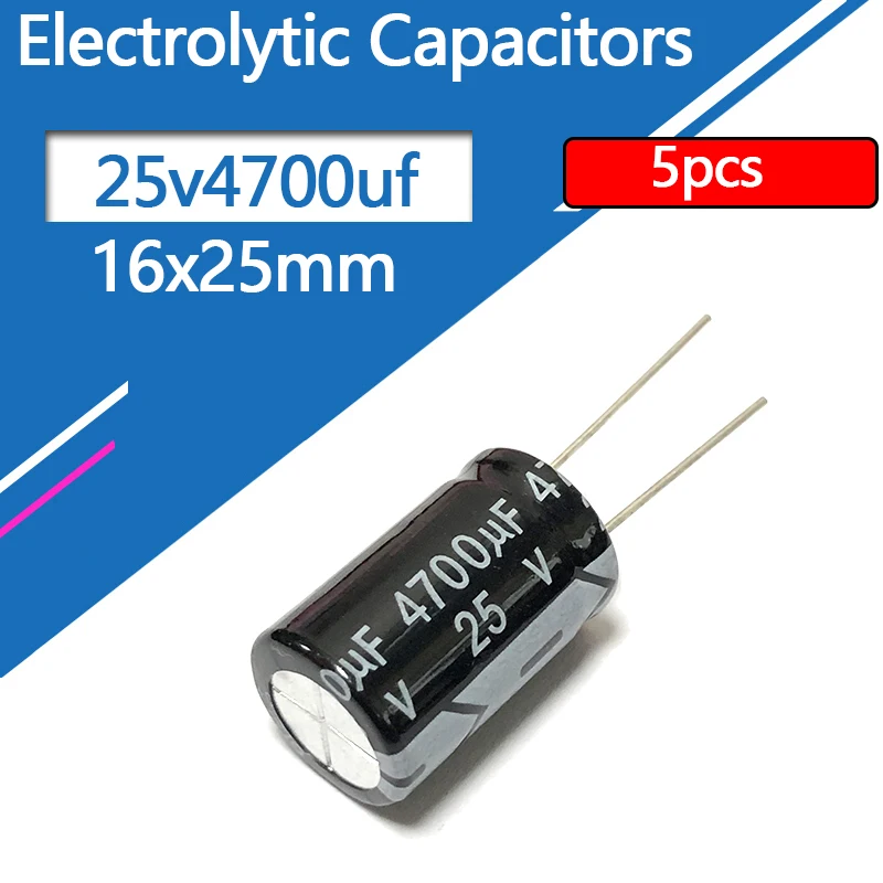 Condensador electrolítico de aluminio, 25v, 4700uf, 4700uf25v, 25v4700mf, 4700mf25v, 25v4700MFD, 4700MFD, 25wv, 25 voltios, 16x25mm