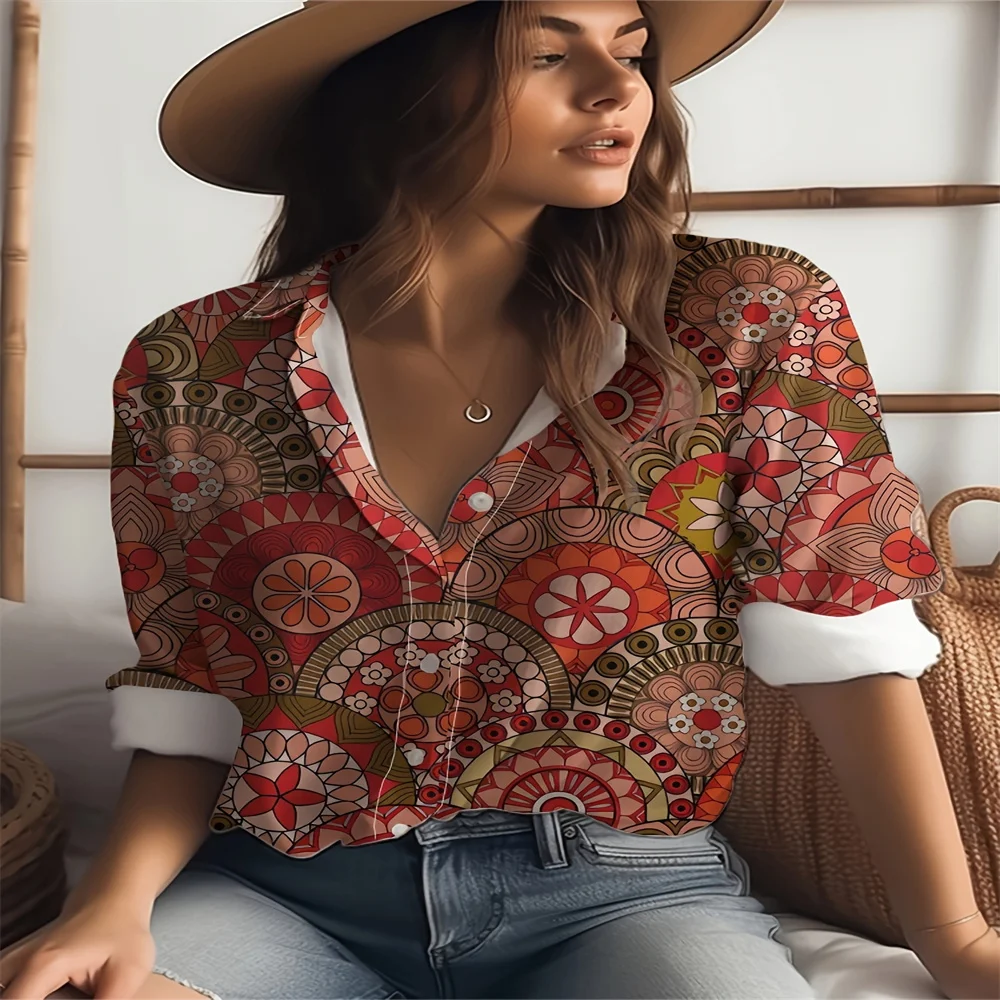 Elegant Printed Long Sleeved Collar Shirt Perfect For Spring And Autumn Fashionable Women's Clothing With Button Design Suitable