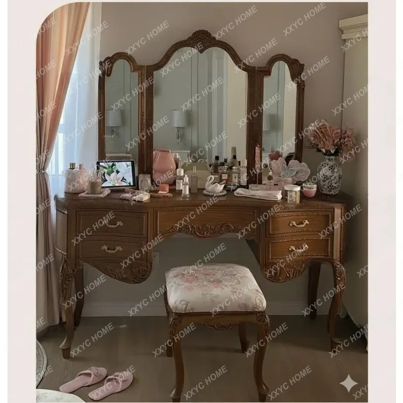 XXFactory Direct Antique Retro Carved Dresser  Light Luxury Old Makeup Table