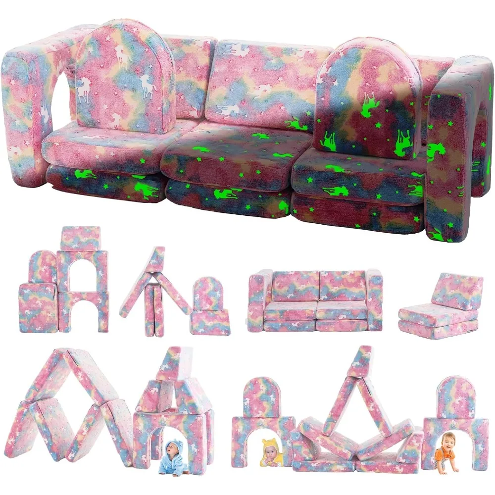 

Kids Couch 13PCS, Modular Kids Play Couch for Playroom Bedroom, 13 in 1 Multifunctional Kid Sofa for Playing, Creativing, Sleepi